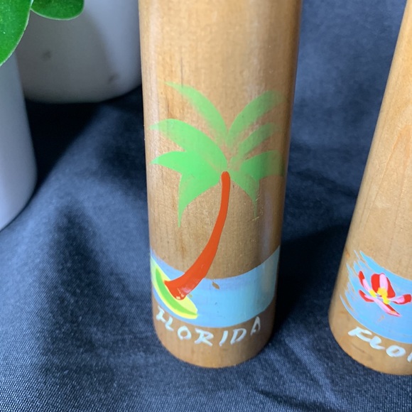 Set of 2 vintage tall wood Florida souvenir salt and pepper shakers - Picture 3 of 8